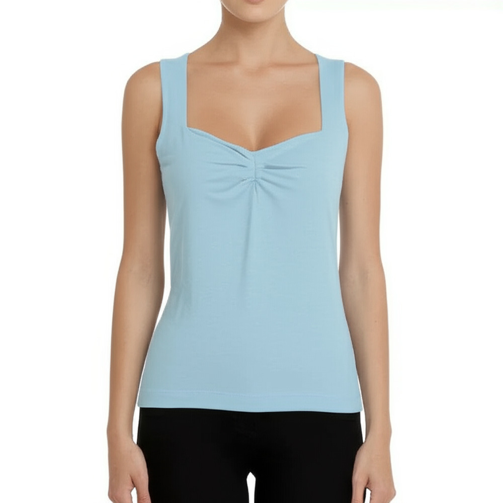 Womens‎ Tank Top Size XL Light Blue Ruched Square Neckline Casual Chic